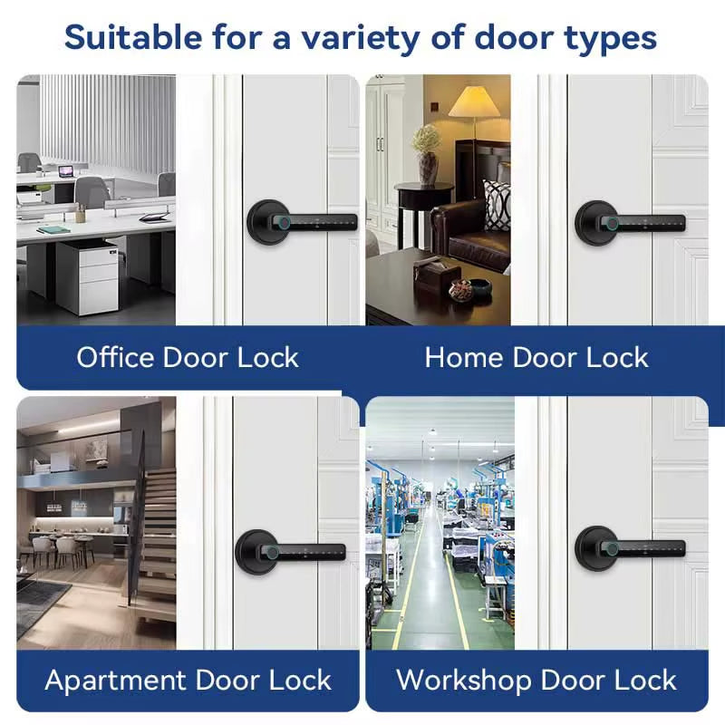 Tuya Handle Fingerprint Key Card Digital Smart Door Lock Keypad Key Entry Electronic Lock Home House 9 Languages Audio Playback
